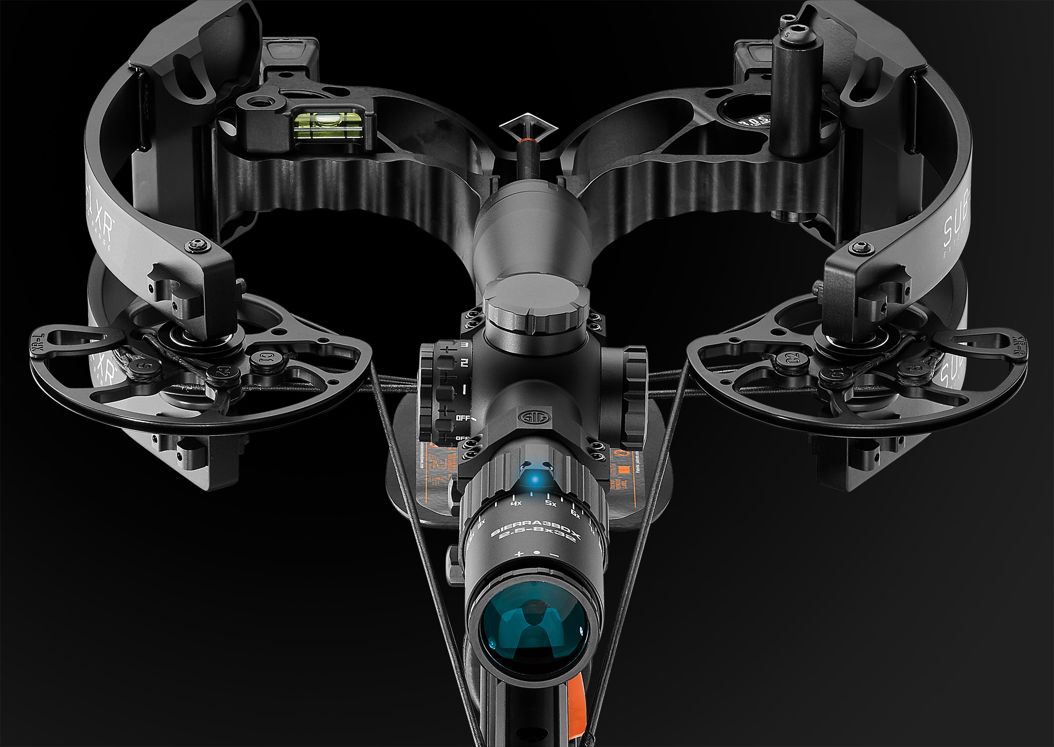 Close up shot of the SIG Sauer BDX riflescope, specially designed for the MISSION Crossbow MODEL1. Photo was sketched and art directed by Lynn Twiss, shot by Turkshead Productions in Seattle Washington.